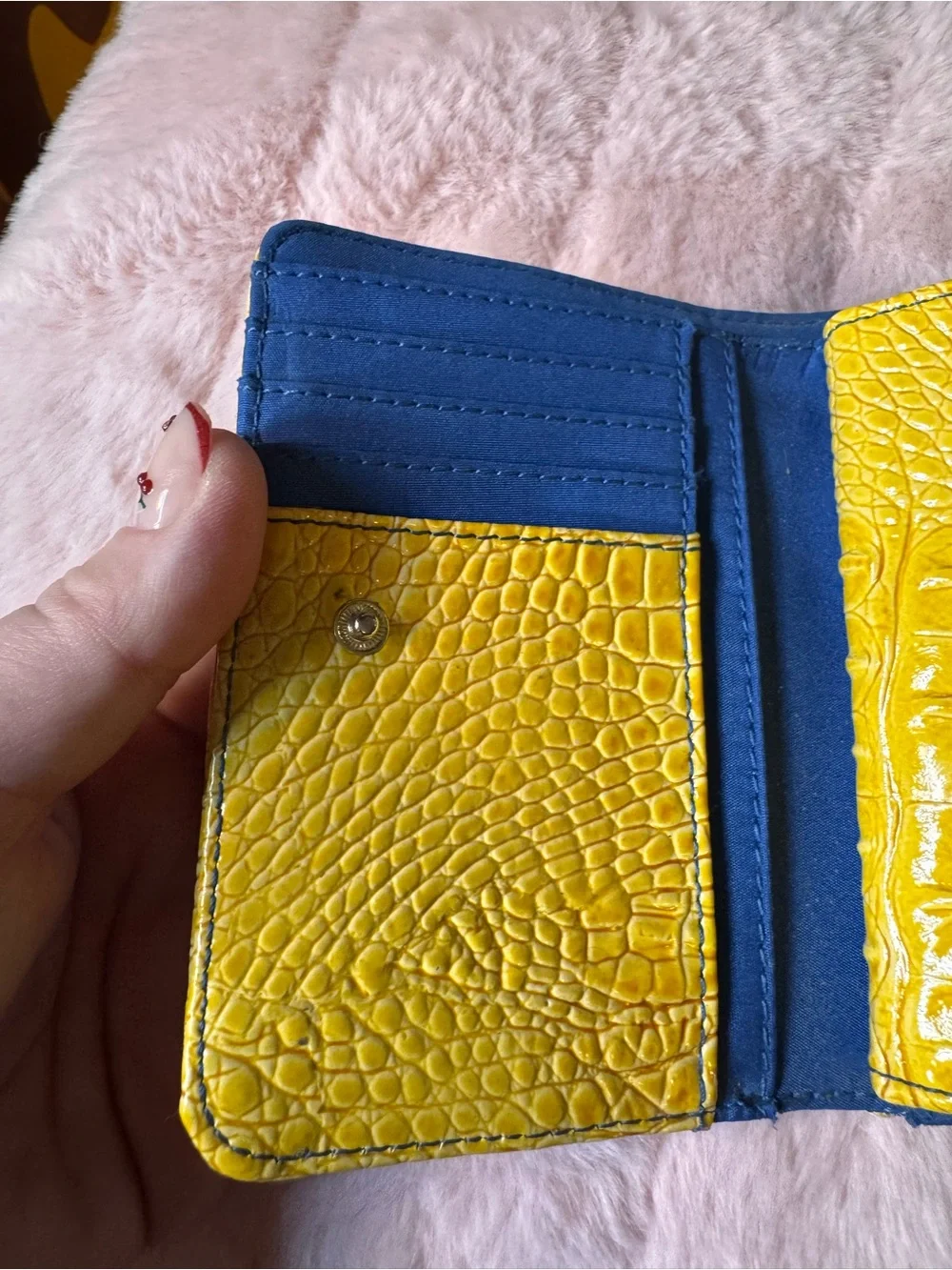Jessica Simpson Yellow Embossed Wallet with Multicolor Stitching